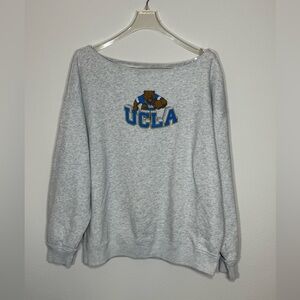 Hollister UCLA Bruins Vintage Style Mascot Cut-OffCrewneck Sweatshirt Light Gray